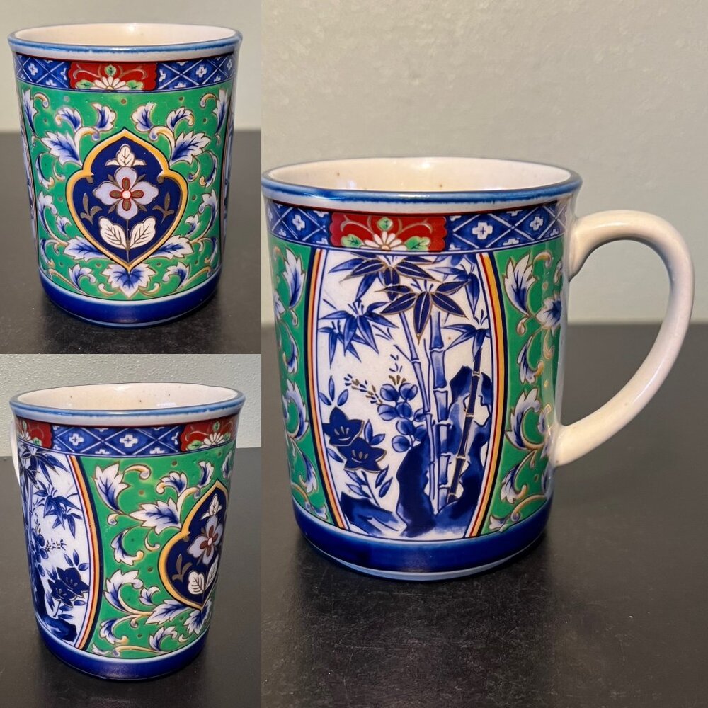 Vtg Japanese Satsuma / Imari Style Porcelain Cup Mug w/ Metallic Gold Accents